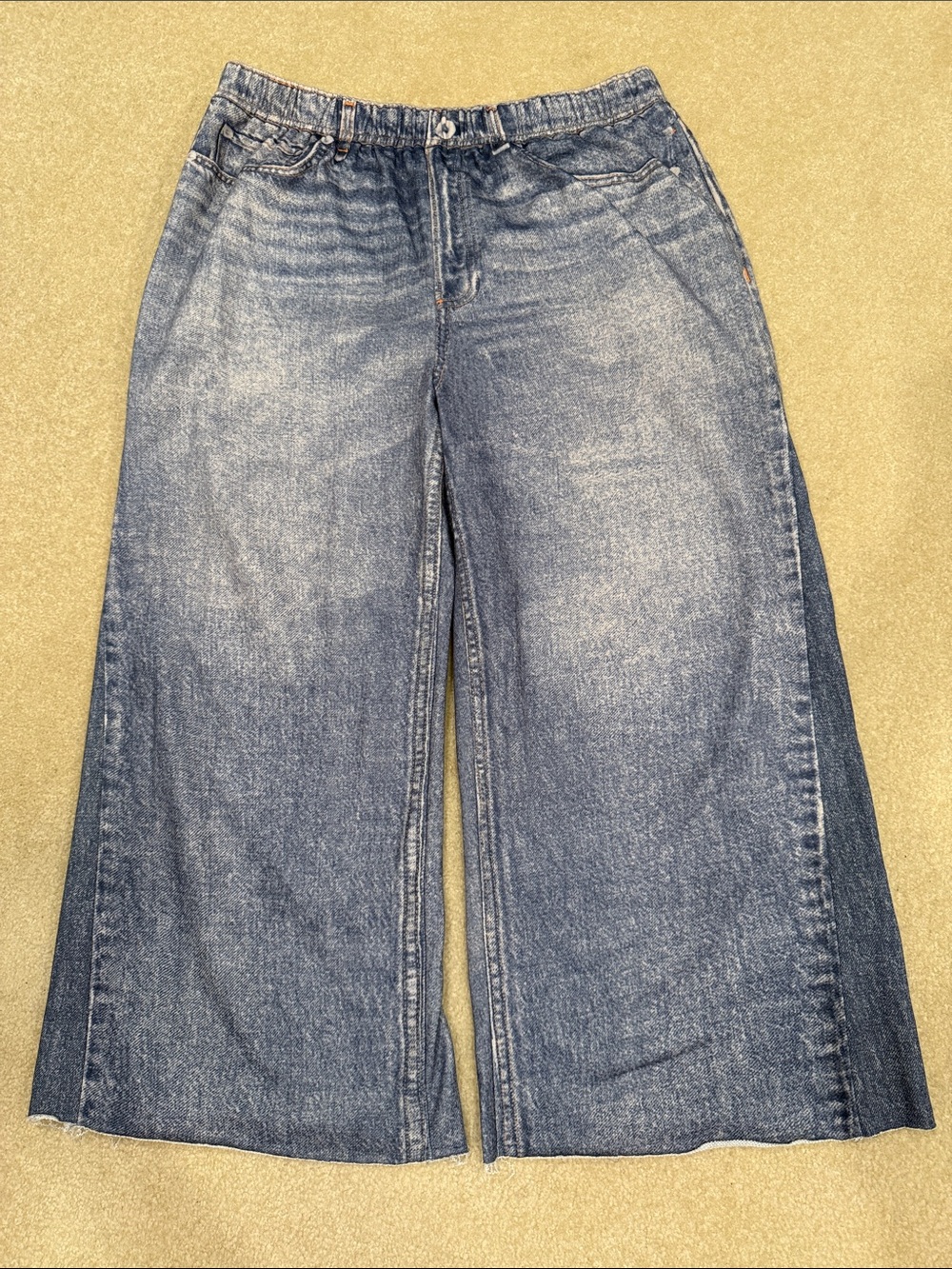 Women's Wide Leg Faux Jeans (think sweatpants or Zenim) - Blue Denim